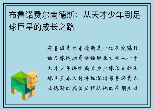 布鲁诺费尔南德斯：从天才少年到足球巨星的成长之路